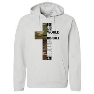 Green Camo Christian Cross Gifts John 316 Bible Verse Performance Fleece Hoodie