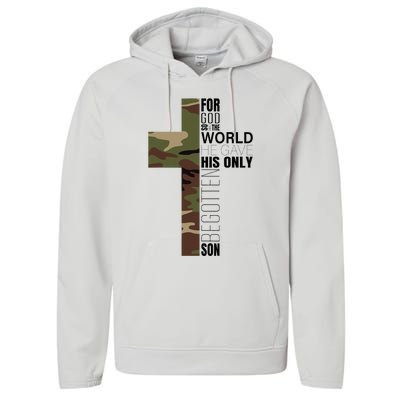 Green Camo Christian Cross Gifts John 316 Bible Verse Performance Fleece Hoodie