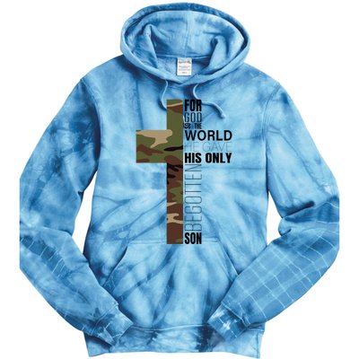 Green Camo Christian Cross Gifts John 316 Bible Verse Tie Dye Hoodie