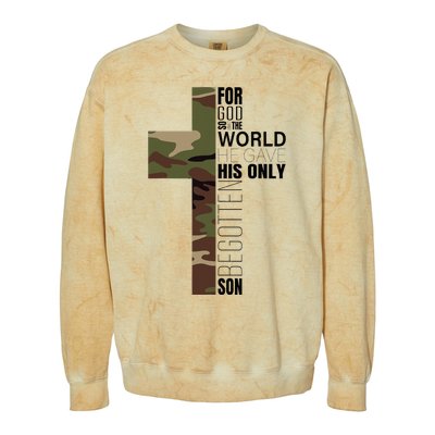 Green Camo Christian Cross Gifts John 316 Bible Verse Colorblast Crewneck Sweatshirt