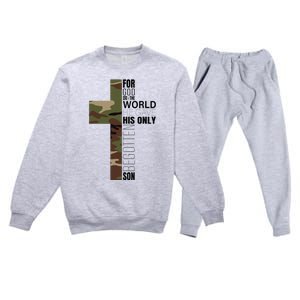 Green Camo Christian Cross Gifts John 316 Bible Verse Premium Crewneck Sweatsuit Set