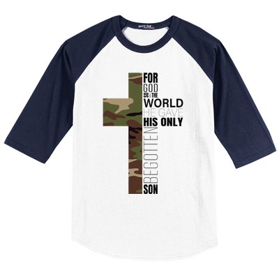 Green Camo Christian Cross Gifts John 316 Bible Verse Baseball Sleeve Shirt