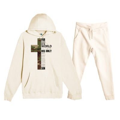 Green Camo Christian Cross Gifts John 316 Bible Verse Premium Hooded Sweatsuit Set