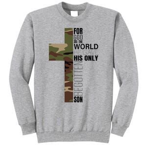 Green Camo Christian Cross Gifts John 316 Bible Verse Tall Sweatshirt