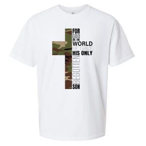 Green Camo Christian Cross Gifts John 316 Bible Verse Sueded Cloud Jersey T-Shirt