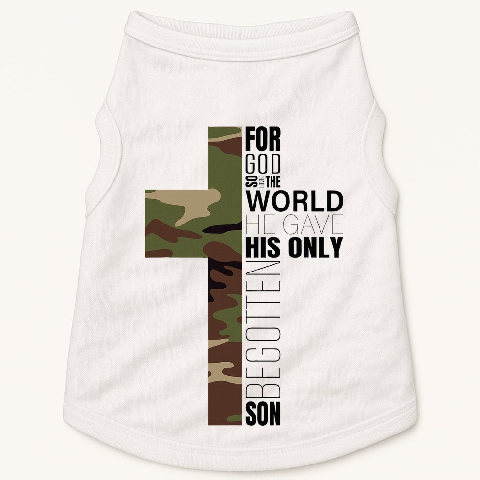 Green Camo Christian Cross Gifts John 316 Bible Verse Doggie Tank