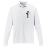 Green Camo Christian Cross Gifts John 316 Bible Verse Performance Long Sleeve Polo