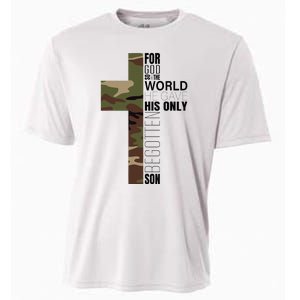 Green Camo Christian Cross Gifts John 316 Bible Verse Cooling Performance Crew T-Shirt