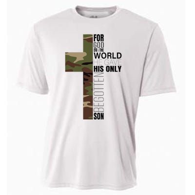 Green Camo Christian Cross Gifts John 316 Bible Verse Cooling Performance Crew T-Shirt