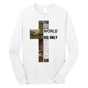 Green Camo Christian Cross Gifts John 316 Bible Verse Long Sleeve Shirt