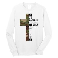 Green Camo Christian Cross Gifts John 316 Bible Verse Long Sleeve Shirt