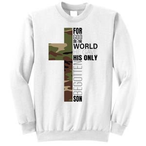 Green Camo Christian Cross Gifts John 316 Bible Verse Sweatshirt