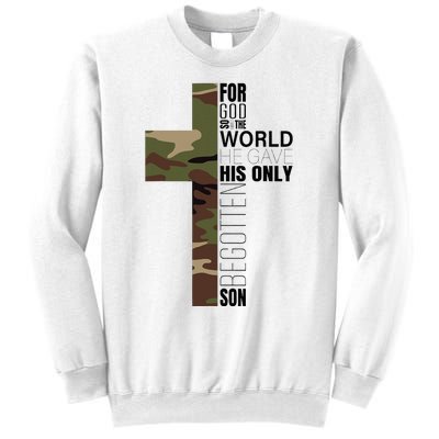 Green Camo Christian Cross Gifts John 316 Bible Verse Sweatshirt