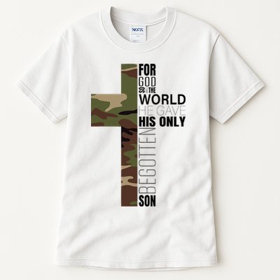 Green Camo Christian Cross Gifts John 316 Bible Verse Tall T-Shirt
