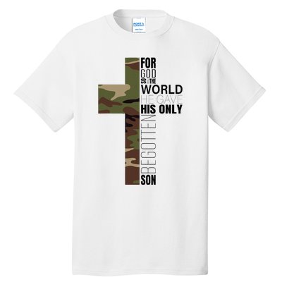 Green Camo Christian Cross Gifts John 316 Bible Verse Tall T-Shirt