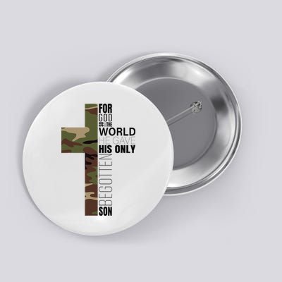 Green Camo Christian Cross Gifts John 316 Bible Verse Button