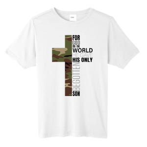 Green Camo Christian Cross Gifts John 316 Bible Verse Tall Fusion ChromaSoft Performance T-Shirt