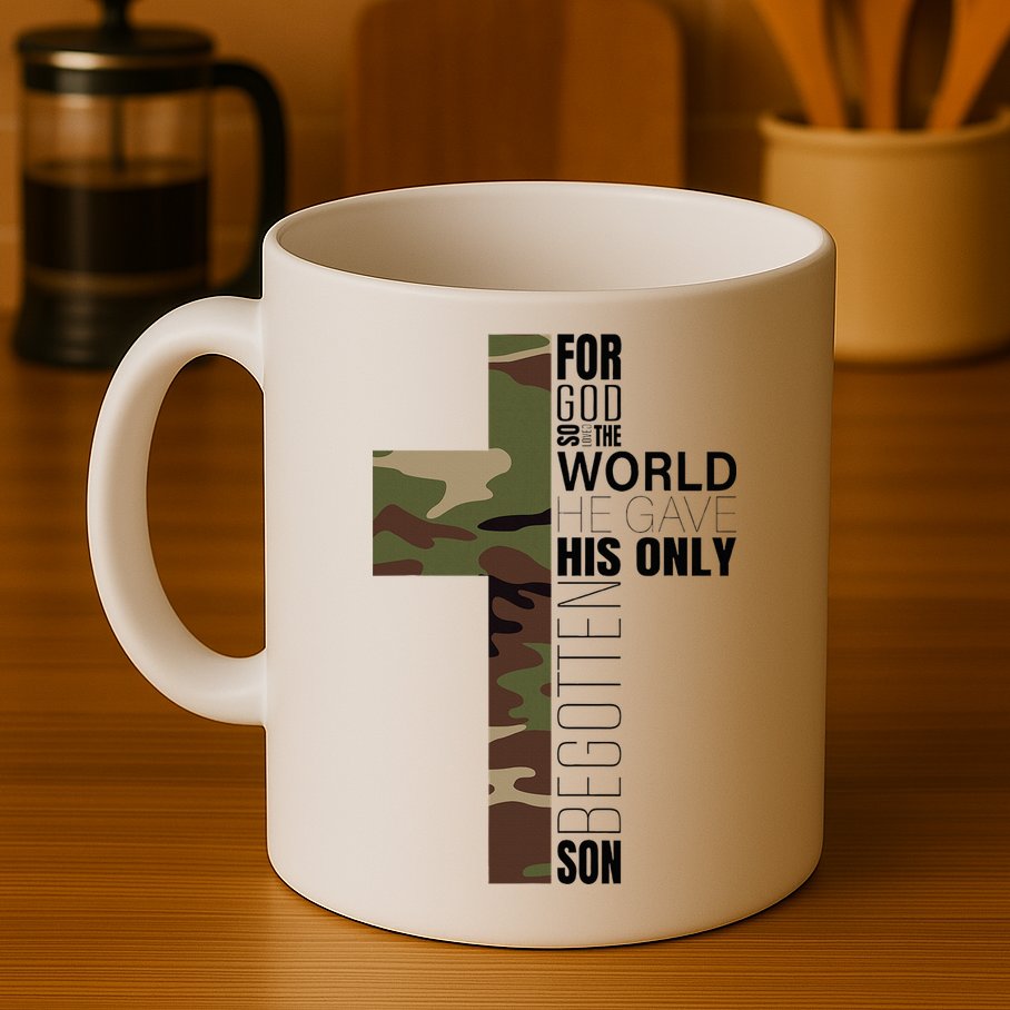 Green Camo Christian Cross Gifts John 316 Bible Verse Mug