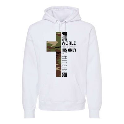 Green Camo Christian Cross Gifts John 316 Bible Verse Premium Hoodie