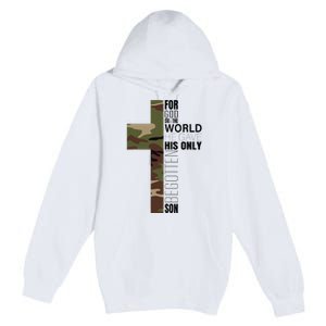 Green Camo Christian Cross Gifts John 316 Bible Verse Premium Pullover Hoodie