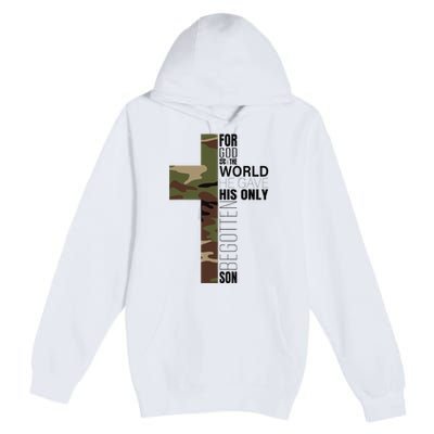 Green Camo Christian Cross Gifts John 316 Bible Verse Premium Pullover Hoodie