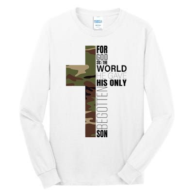 Green Camo Christian Cross Gifts John 316 Bible Verse Tall Long Sleeve T-Shirt