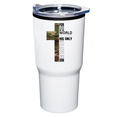 Green Camo Christian Cross Gifts John 316 Bible Verse Tumbler