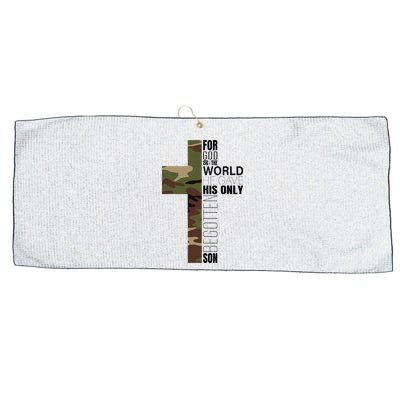 Green Camo Christian Cross Gifts John 316 Bible Verse Large Microfiber Waffle Golf Towel