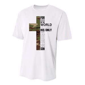 Green Camo Christian Cross Gifts John 316 Bible Verse Performance Sprint T-Shirt