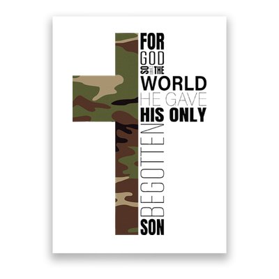 Green Camo Christian Cross Gifts John 316 Bible Verse Poster