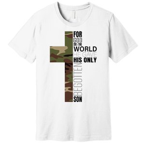 Green Camo Christian Cross Gifts John 316 Bible Verse Premium T-Shirt