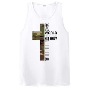 Green Camo Christian Cross Gifts John 316 Bible Verse PosiCharge Competitor Tank