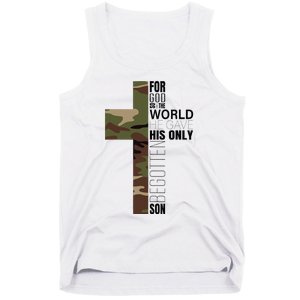 Green Camo Christian Cross Gifts John 316 Bible Verse Tank Top