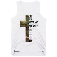 Green Camo Christian Cross Gifts John 316 Bible Verse Tank Top