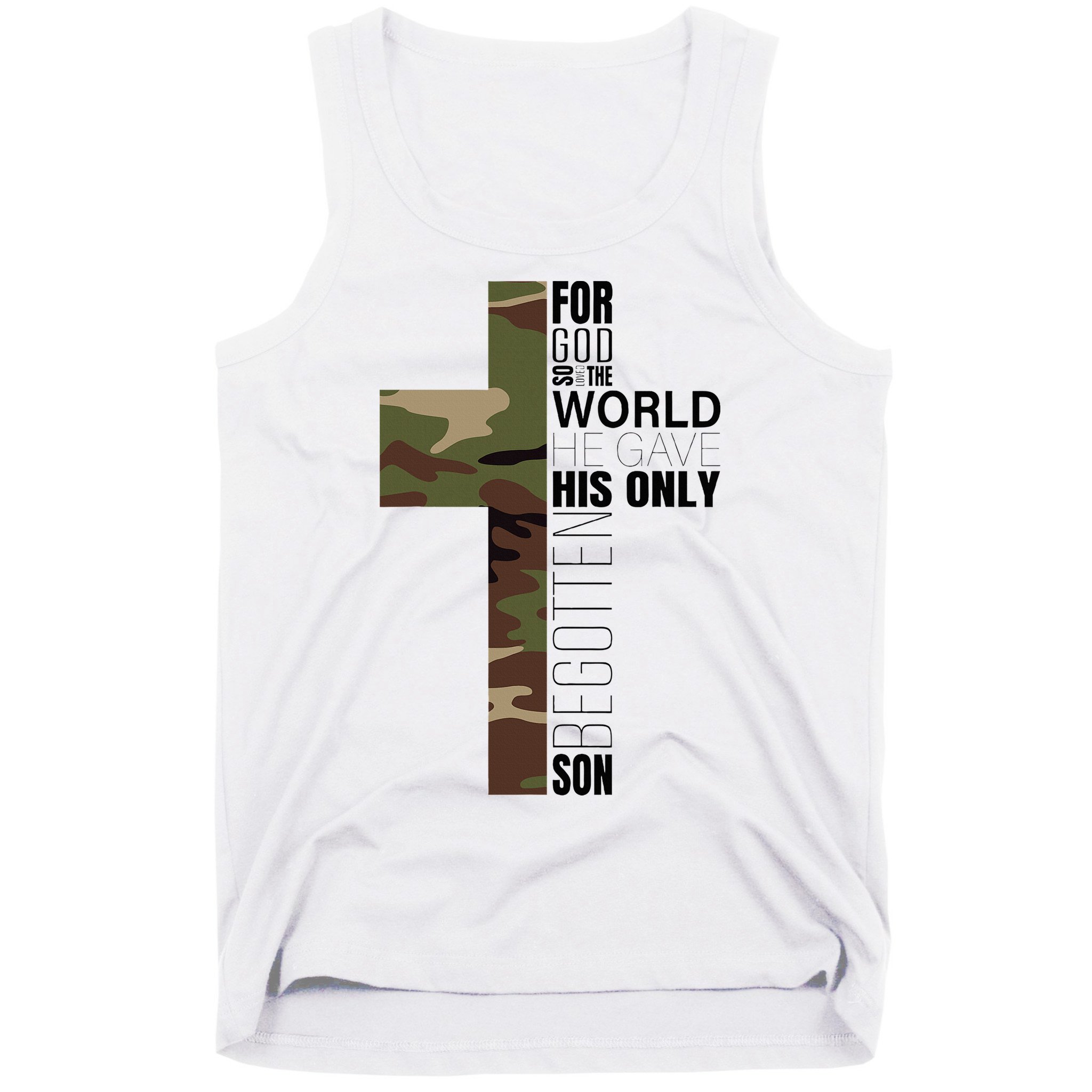 Green Camo Christian Cross Gifts John 316 Bible Verse Tank Top
