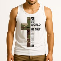 Green Camo Christian Cross Gifts John 316 Bible Verse Tank Top