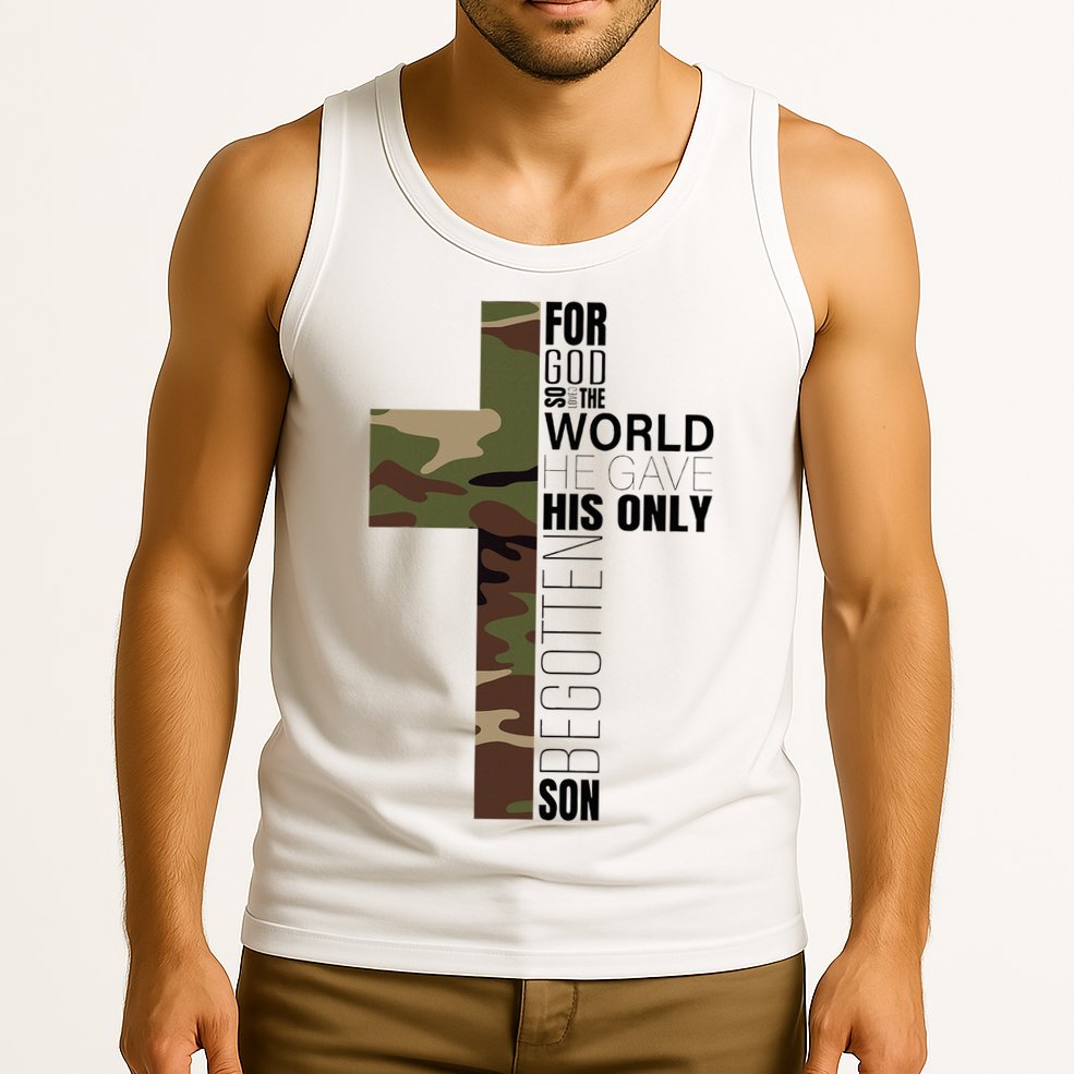 Green Camo Christian Cross Gifts John 316 Bible Verse Tank Top
