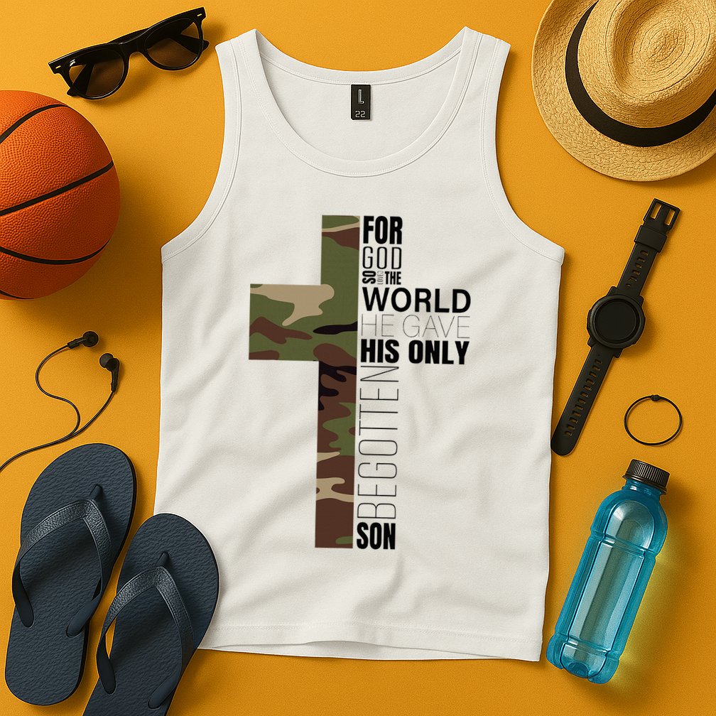 Green Camo Christian Cross Gifts John 316 Bible Verse Tank Top