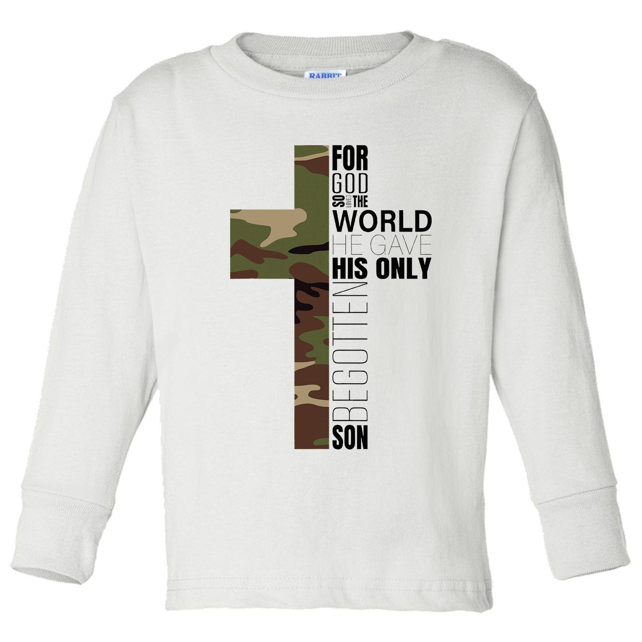 Green Camo Christian Cross Gifts John 316 Bible Verse Toddler Long Sleeve Shirt