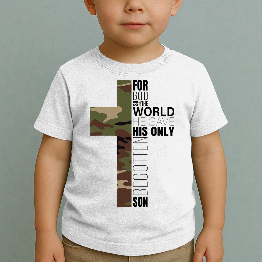 Green Camo Christian Cross Gifts John 316 Bible Verse Toddler T-Shirt