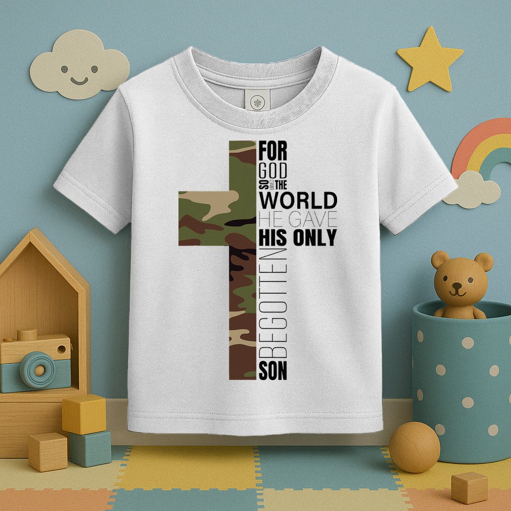Green Camo Christian Cross Gifts John 316 Bible Verse Toddler T-Shirt