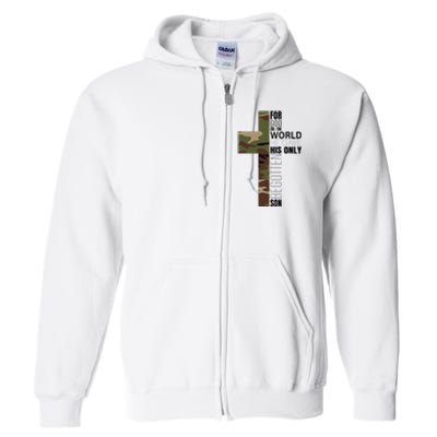 Green Camo Christian Cross Gifts John 316 Bible Verse Full Zip Hoodie