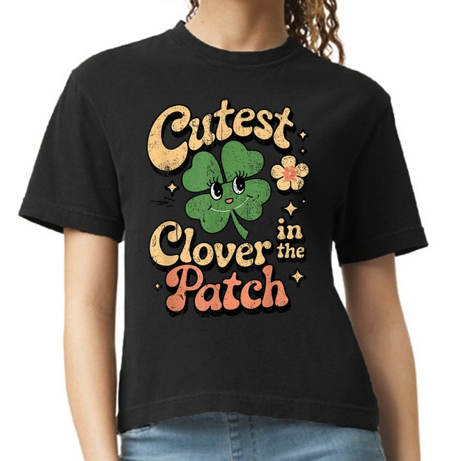 Girl Cutest Clover In The Patch Baby St Patricks Day Gift Comfort Colors Boxy T-Shirt