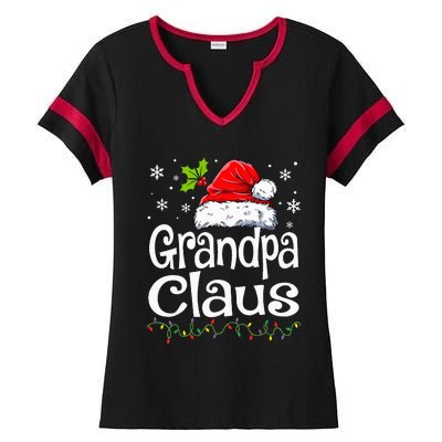 Grandpa Claus Christmas Lights Pajama Family Ladies Halftime Notch Neck Tee