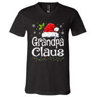 Grandpa Claus Christmas Lights Pajama Family V-Neck T-Shirt