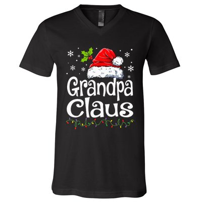 Grandpa Claus Christmas Lights Pajama Family V-Neck T-Shirt