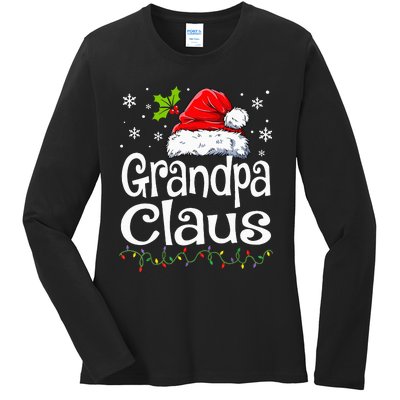 Grandpa Claus Christmas Lights Pajama Family Ladies Long Sleeve Shirt