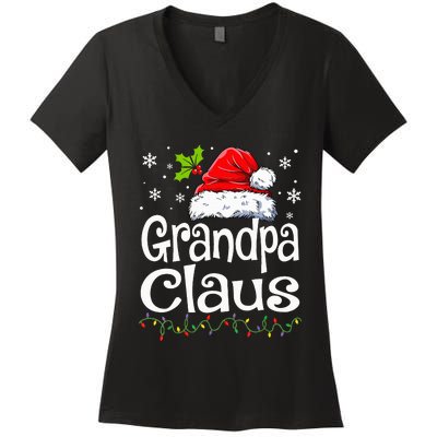 Grandpa Claus Christmas Lights Pajama Family Women's V-Neck T-Shirt