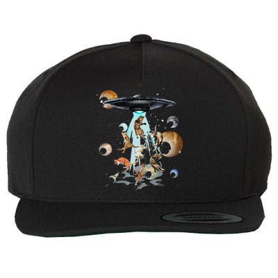 Galaxy Cat Cat UFO Apparel Wool Snapback Cap