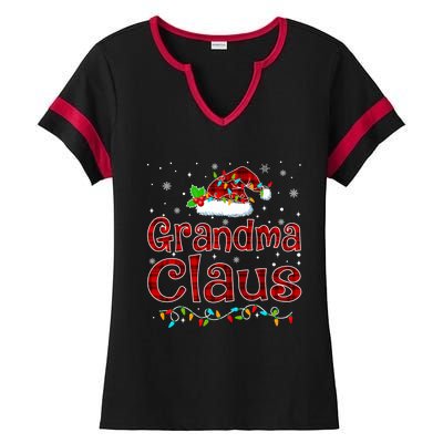 Grandma Claus Christmas Pajama Matching Family Xmas Lights Gift Ladies Halftime Notch Neck Tee